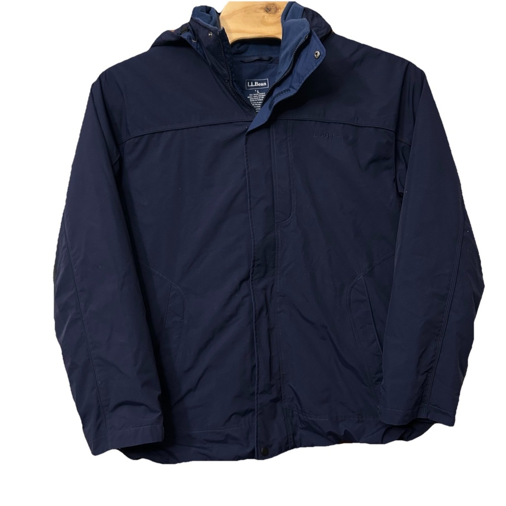 LL‎ Bean Coat Winter 3-in-1  Hooded Jacket Mens Large Blue Fleece Inner